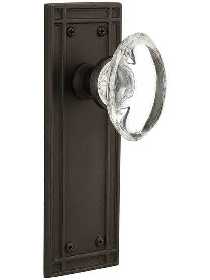 Mission Door Set with Oval Clear-Crystal Glass Knobs in Oil-Rubbed Bronze.